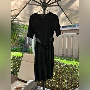 Zara Black Belted Suede Midi Dress Minimalist Work Office Chic Size S